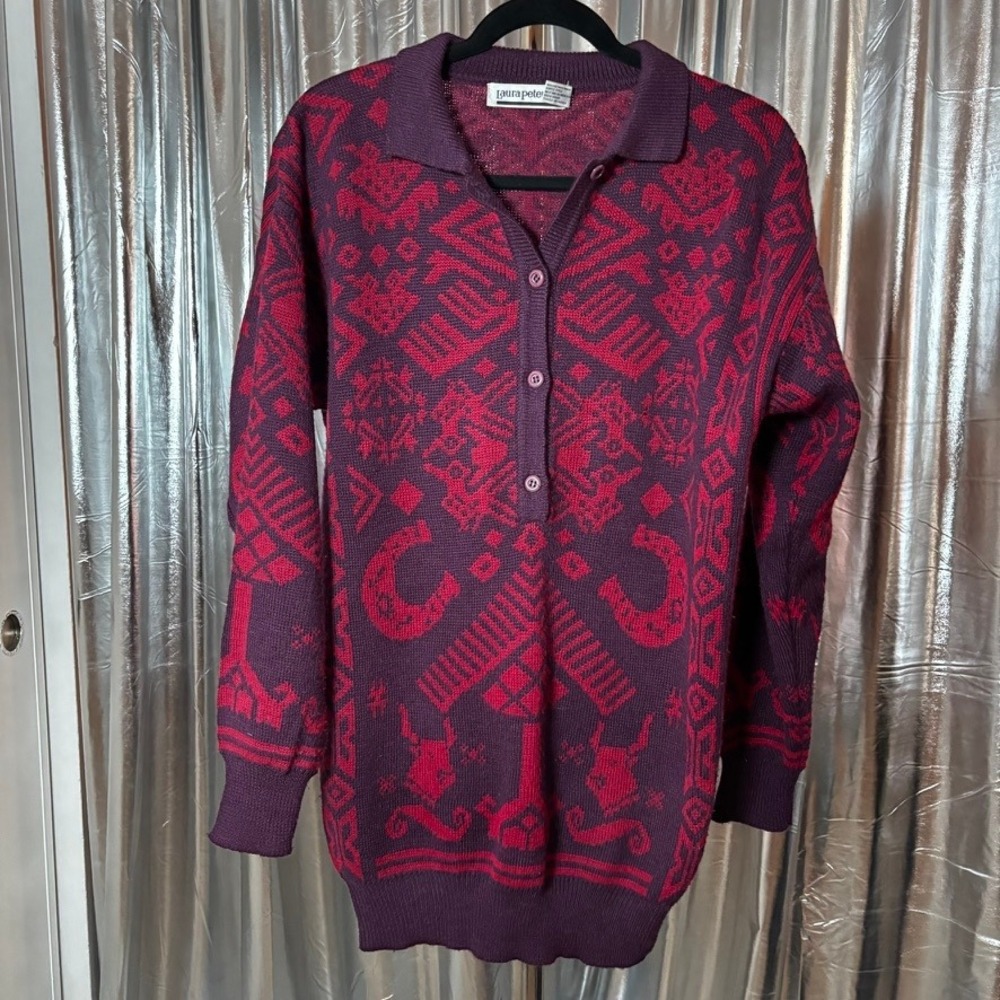 Vintage Laura Peterson Purple & Red Southwestern Print Sweater